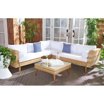 Analon Natural Wicker 5-Person Outdoor Sectional Set with White Cushions
