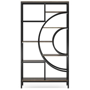 Resenkos Bookshelf, Bookcase Standing Shelf Unts,8-Tier Bookshelf, 71" Geometric Bookcase, Industrial Etagere Shelving Unit,Brown & Black - 1 of 3