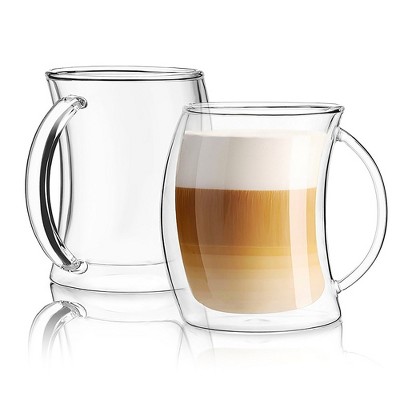 JoyJolt Caleo Collection Glass Coffee Cups - Set of 2 Double Wall Insulated Mug Glass  - 13.5-Ounces
