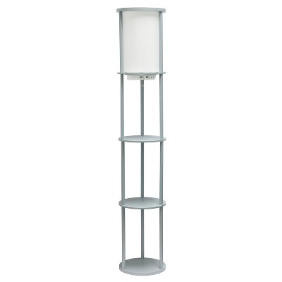 62.5" Gray Modern Shelf Etagere Floor Lamp with USB Ports