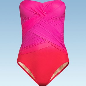 Lands' End Women's Slender Suit Shine Bandeau Tummy Control Chlorine Resistant High Leg One Piece Swimsuit - 1 of 4