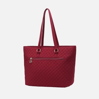 MKF Collection Hallie Solid Quilted Cotton Women’s Tote Bag by Mia K  - Wine