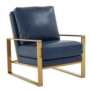 LeisureMod Jefferson Accent Arm Chair Upholstered in Faux Leather with Gold Stainless Steel Frame - 1 of 4