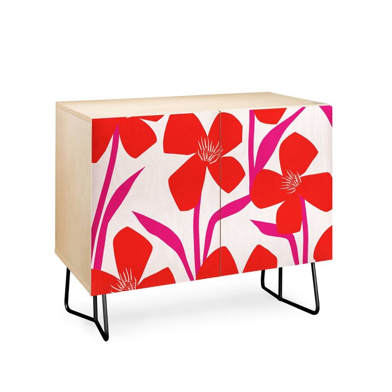 Maritza Lisa Red and Pink Floral Pattern Credenza - Deny Designs, 3 of 5