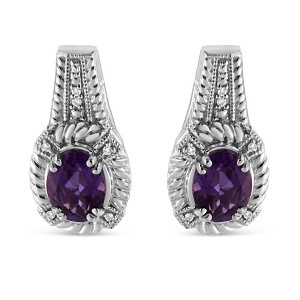 Haus of Brilliance Silver 8x6 MM Oval Purple Amethyst and Diamond Accent Art Deco Style Earrings - 1 of 4