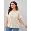 Coolmee Womens Plus Size Short Sleeve Textured Tops Crewneck Knit Solid Loose Casual Basic T Shirts Tee Blouses - 3 of 4