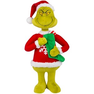 Gemmy Grinch Holiday Greeter with Plush Snowflake Sweater and Green Stocking, Multi - 1 of 2