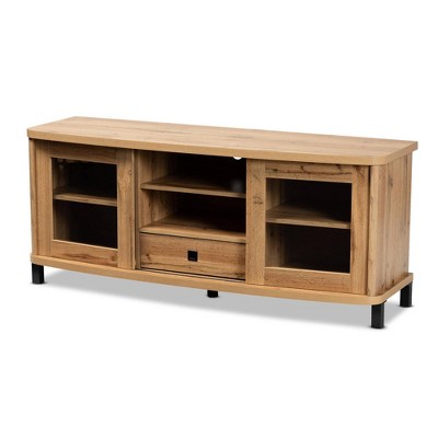 Walda Wood 1 Drawer TV Stand for TVs up to 55" Oak Brown/Black - Baxton Studio