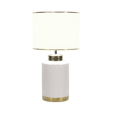 15" x 24" Large Contemporary Style Round Ceramic Table Lamp with Metallic Trim White/Gold - CosmoLiving by Cosmopolitan