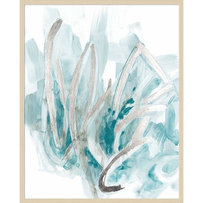 Embellished Aquatic Energy II Teal and Beige Abstract Framed Wall Art