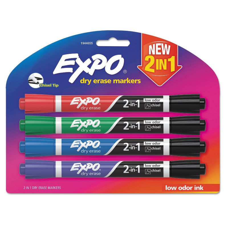 EXPO 2-in-1 Dry Erase Markers 5 Assorted Colors Medium 4/Pack 1944655, 1 of 7