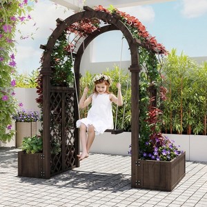 Garden Arbor with Planter Boxes and Swing Outdoor Arch Trellis with Pergola for Climbing Plants - 1 of 4