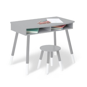 WildKin Premium Kids' Homework Desk and Stool Set Gray/White - 1 of 3