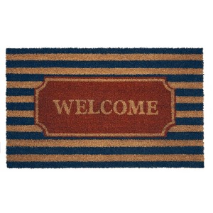 Kate Aurora Nantucket Coastal Striped Navy Colored Welcome Coir Bristled Outdoor All Season Welcome Mat - 18"x30" - 1 of 3