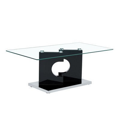 NicBex Modern 47.2" Rectangle Coffee Table with Tempered Glass Top and Wood Pedestal for Living Room and Office