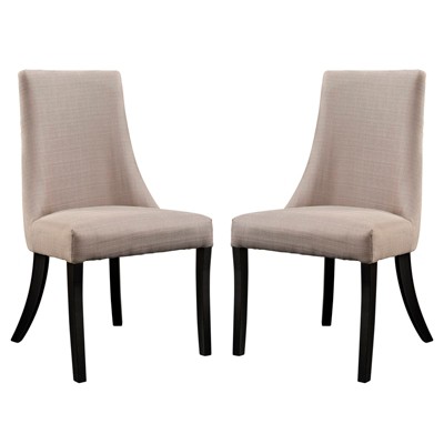 Beige Upholstered Microfiber Side Chair with Wood Legs