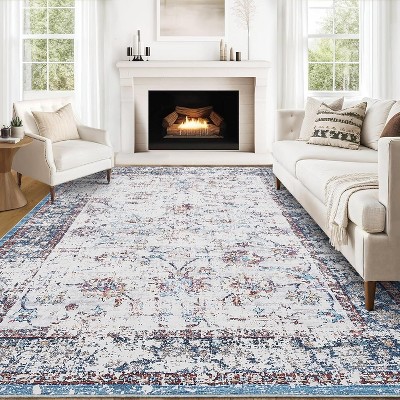 Washable Runner Rug, Non-Slip, Vintage Floor Carpet, Low Pile, Distressed Pearl Velvet, Foldable, Soft, Bathroom, Laundry, Entryway