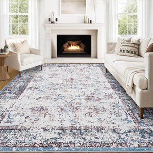 Washable Runner Rug, Non-Slip, Vintage Floor Carpet, Low Pile, Distressed Pearl Velvet, Foldable, Soft, Bathroom, Laundry, Entryway - 1 of 4