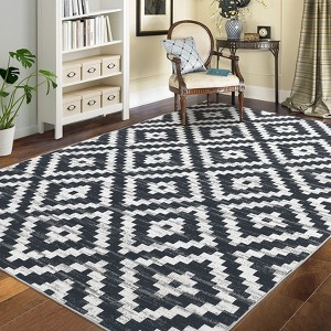 Modern Geometric Washable Runner Rug with Non-Slip Rubber Backing, Low Pile Carpet for Hallway, Kitchen, Laundry, and Entryway. - 1 of 4