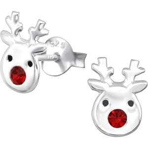Sterling Silver Reindeer Stud Earrings with Crystal Nose, Nickel-Free Hypoallergenic Christmas Jewelry - 1 of 4