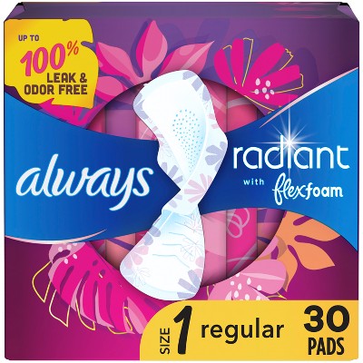 Always Radiant Regular Absorbency Pads with Wings - Scented - Size 1