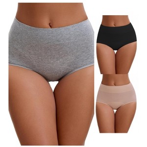 INSPIRE CHIC 3 Packs Leak Proof Briefs for Women's Cotton High Waist Elastic Waistband Period Underwear - 1 of 4