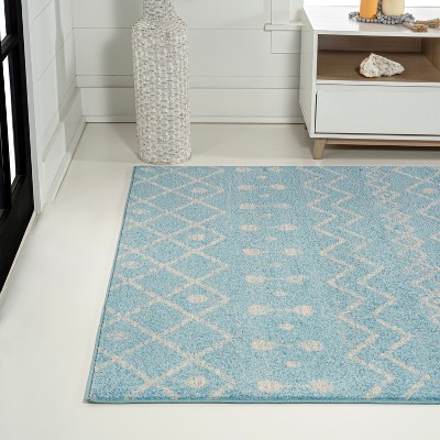 Turquoise and Cream Moroccan Synthetic Area Rug, 5'3" x 7'7"
