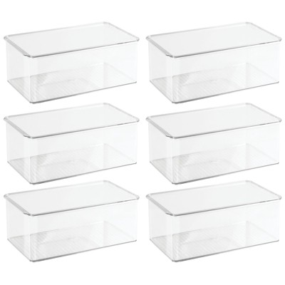 mDesign Stackable Plastic Office Storage Organizer Box with Lid, 6 Pack