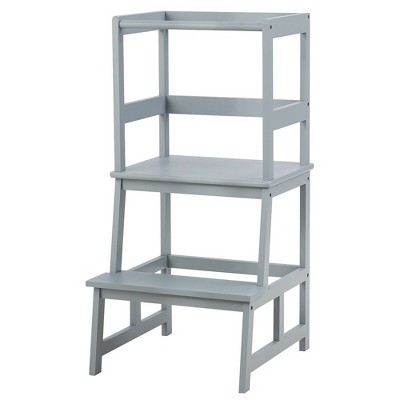 Costway Kids Kitchen Step Stool Wooden Toddler Stand Helper w/ Safety Rail Gray\Brown