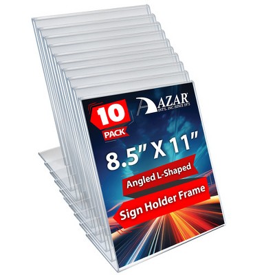 Azar Displays Angled L-Shaped Sign Holder Frame with Slant Back Design 8.5"x 11''High- Vertical/Portrait, 10-Pack