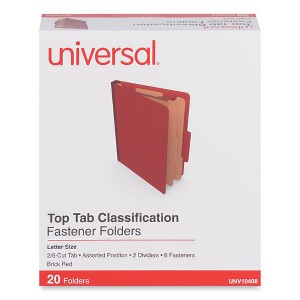 Universal Six-Section Classification Folders, Heavy-Duty Pressboard Cover, 2 Dividers, 6 Fasteners, Letter Size, Brick Red, 20/Box - 1 of 4