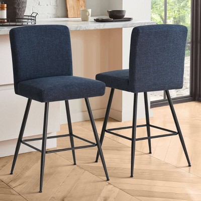 Counter Height Bar Stool Set of 2,Upholstered Linen Counter Stool,27 Inch Stool With Linen Back for kitchen Island-Tanpinhause