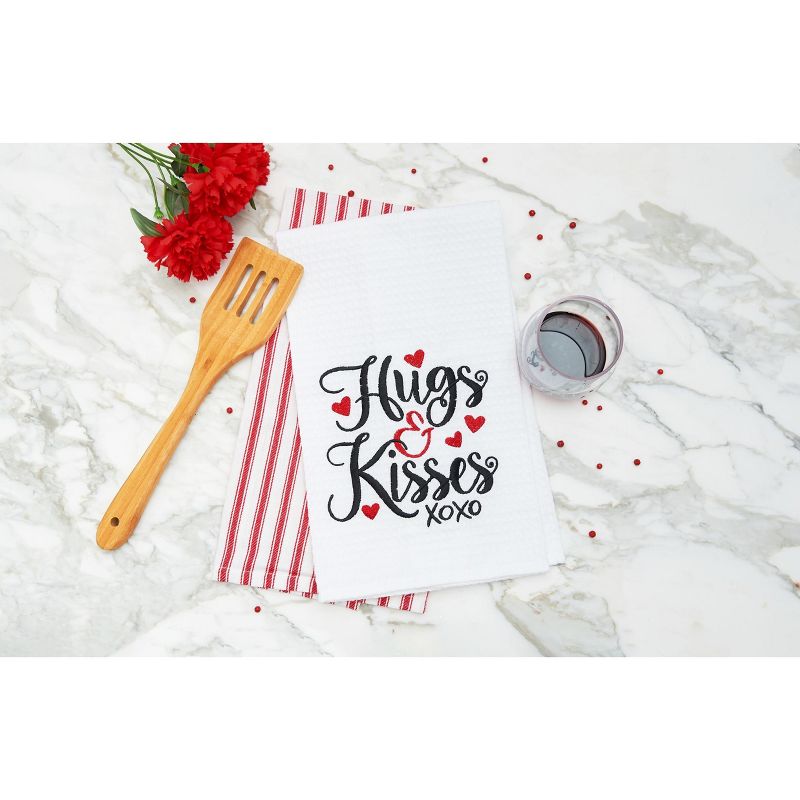 C&F Home Hugs & Kisses Hearts Valentine's Day Embroidered Waffle Weave Kitchen Towel, 3 of 6