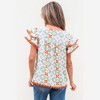 Amaryllis Women’s Retro Floral Diamond Print Blouse Short Flutter Sleeve Loose Fit Lightweight Casual Top - 4 of 4