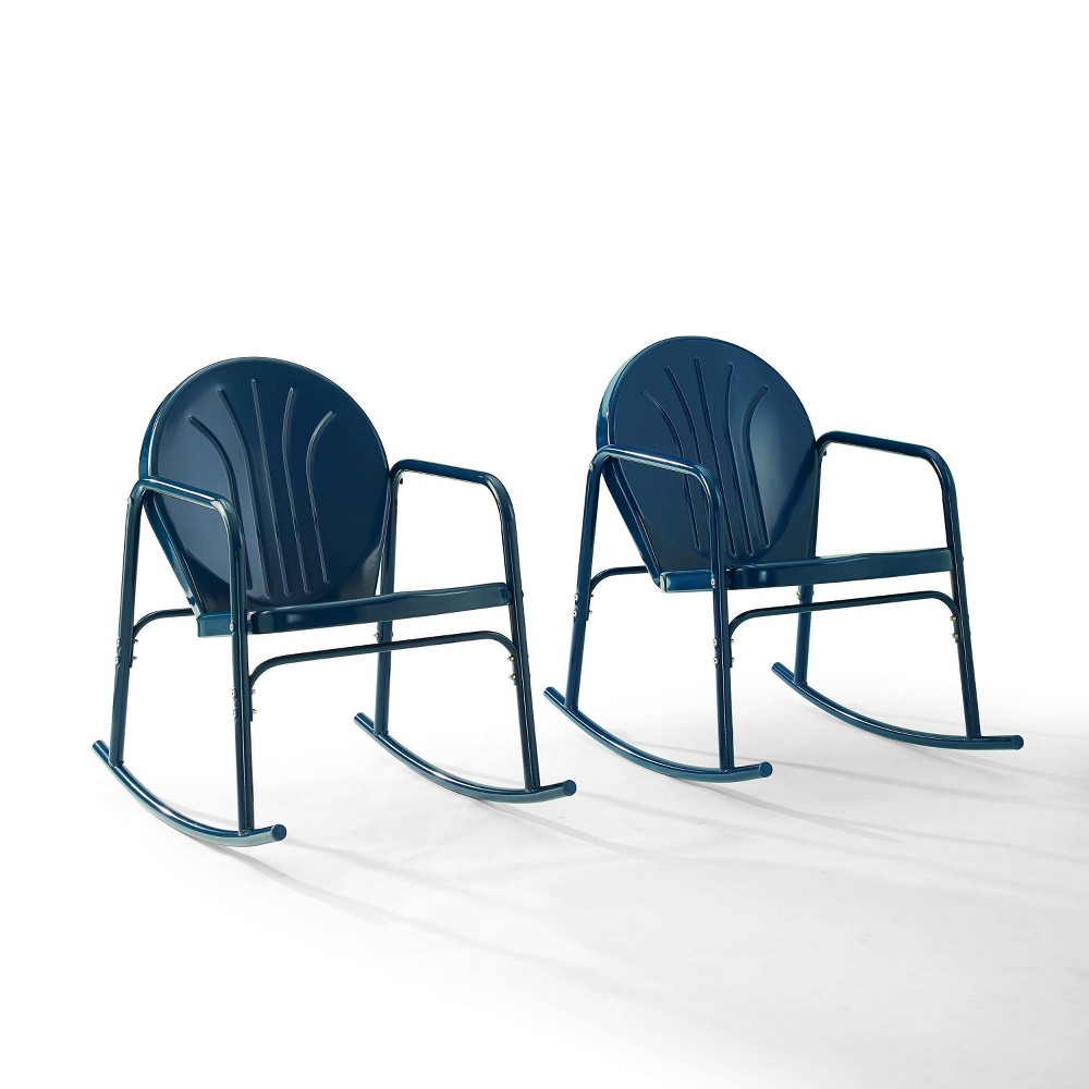 Photos - Garden Furniture Crosley Griffith Set of 2 Metal Rocking Chairs Navy Gloss  