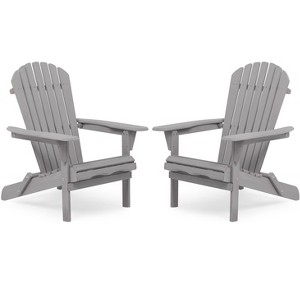 Okak Oversized Patio Folding Adirondack Chair,Set of 2,Wooden Accent Chair for Porch,Garden&Backyard,Outdoor Lounge Chair - 1 of 4