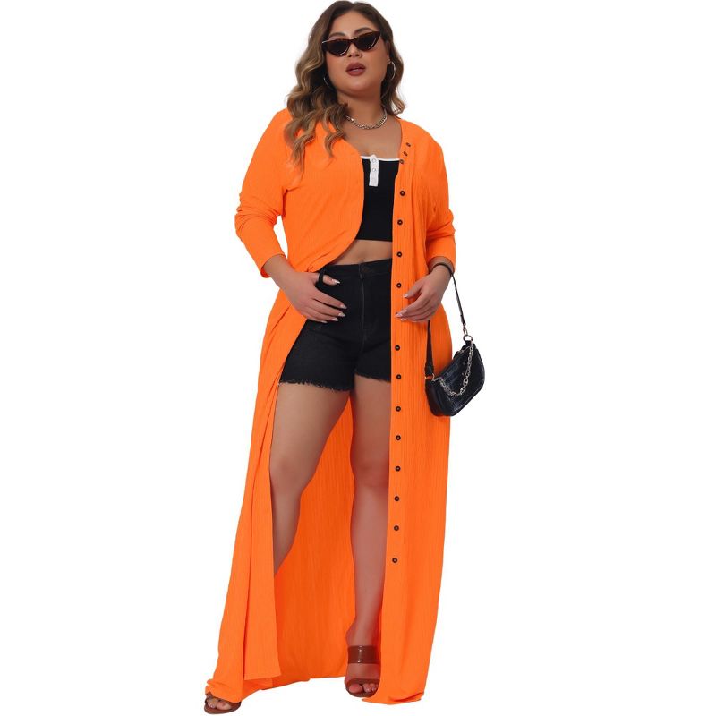 Agnes Orinda Women's Plus Size Side Split Long Sleeve Button Down Beach Maxi Shirt Dresses, 3 of 6