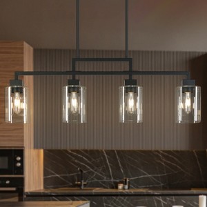 LNC Wresdeeg 4-Light  34.4" Modern Linear Kitchen Island Pendant Lights, Black with Clear Cylinder Glass - 1 of 4