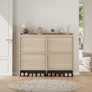 4 Shoe Cabinet with Flip Drawers, Wooden Shoe Cabinet with Adjustable Shelf, Freestanding Shoe Organizer, Hidden Shoe Storage for Entryway Hallway - 1 of 4