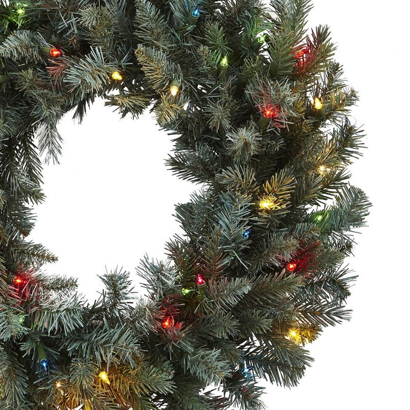 Nearly Natural 30&#34; Pre-lit Pine Artificial Christmas Wreath Green with Multicolor Lights, 3 of 5