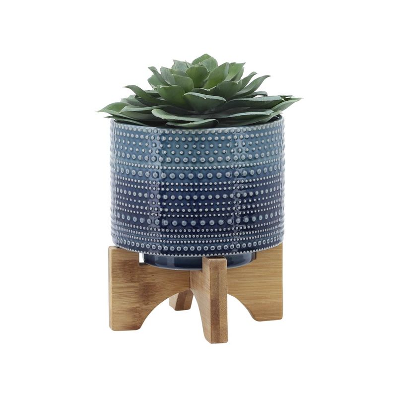 Sagebrook Home Dot Pattern Round Ceramic Planter Pot with Wood Stand, 4 of 12