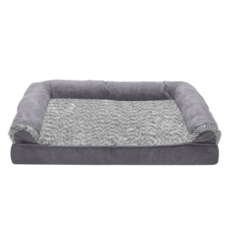 FurHaven Two-Tone Faux Fur & Suede Memory Foam Sofa Dog Bed, 2 of 4