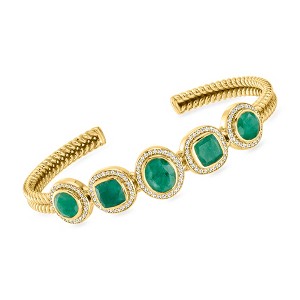 Ross-Simons 6.80 ct. t.w. Emerald Cuff Bracelet With .80 ct. t.w. White Topaz in 18kt Gold Over Sterling - 1 of 3