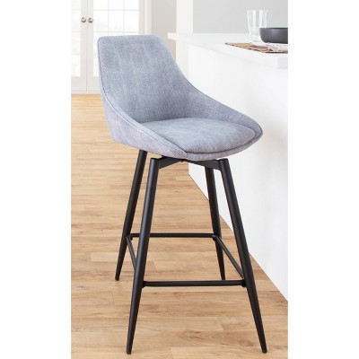 Set of 2 Gray Corduroy Swivel Counter Stools with Black Metal Legs