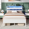 Full Size Bed Frame with Storage Headboard and LED Lights Metal Bedframe with Charging Station and USB Port Platform Bed with Heavy Duty Slats White - 3 of 4
