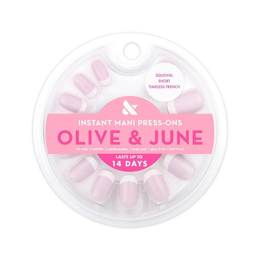 Photos - Manicure & Pedicure Tools Olive & June Press-On Fake Nails - Short Squoval Classic French - 42ct