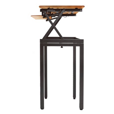Teak Adjustable Standing Desk Converter with Keyboard Tray
