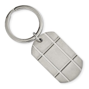 Black Bow Jewelry Stainless Steel Brushed Grooved Dog Tag Key Chain - 1 of 3