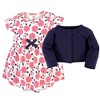 Touched by Nature Baby and Toddler Girl Organic Cotton Dress and Cardigan 2pc Set, Coral Rose, 9-12 Months - 2 of 4