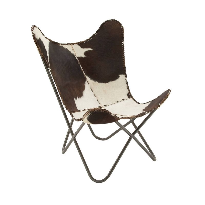 Rustic Cow Hide Leather and Iron Accent Chair White - Olivia &#38; May, 3 of 8